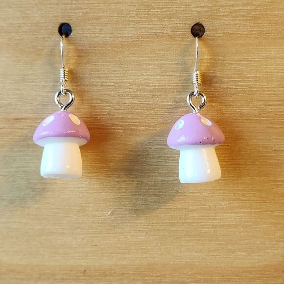Mushroom Earrings on Sterling Silver French Earwires Nature Fungi - Picture 1 of 6